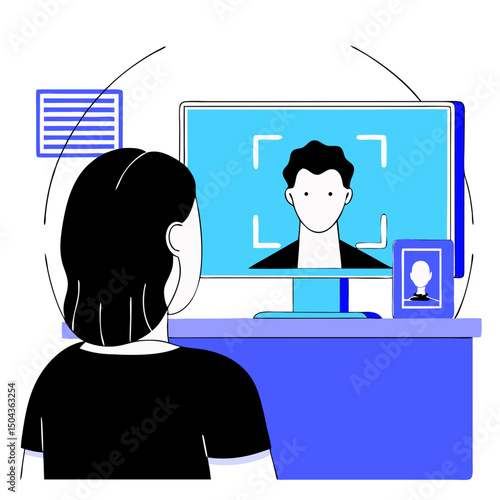 Facial recognition at bank counter, modern design, showcasing AI in finance