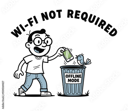 Cartoon Boy Choosing Offline Mode - Digital Detox Vector Illustration