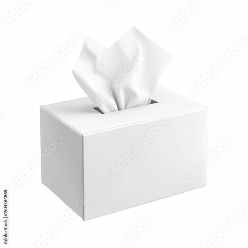 White tissue box with soft tissue sheet isolated on white background.