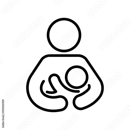 Breastfeeding icon set. Breastfeeding Friendly label. Baby care symbol. Mother and baby icons. Breastfeeding logo, badge, symbol, black, line, flat vector, isolated illustration.