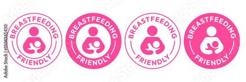 Breastfeeding icon set. Breastfeeding Friendly label. Baby care symbol. Mother and baby icons. Breastfeeding logo, badge, symbol, black, line, flat vector, isolated illustration.