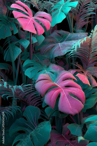 Vibrant Tropical Foliage With Colorful Leaves in a Lush Green Environment