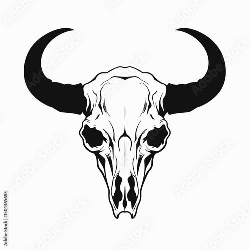 Bull skull vector illustration animal skeleton death head horns bone drawing graphic art design tattoo print silhouette