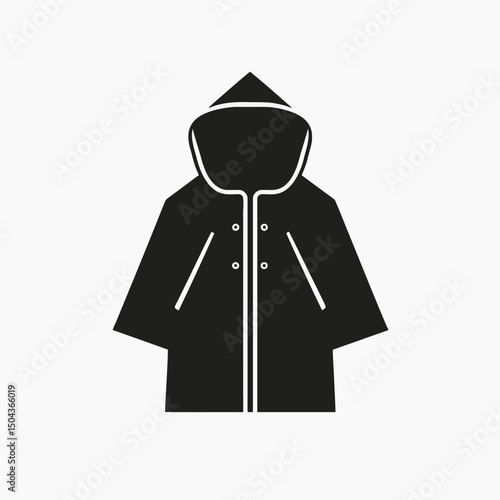 Black raincoat jacket with hood rainwear fashion apparel outerwear clothing waterproof style protection silhouette