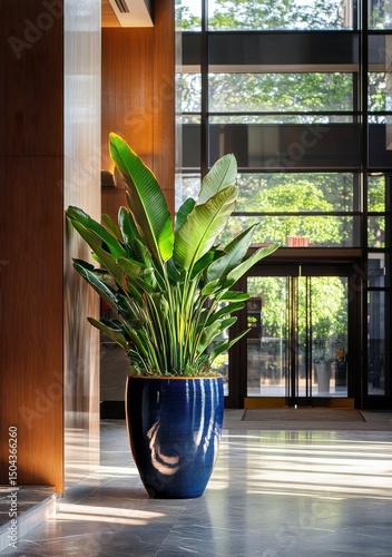 Bright Indoor Plant in a Modern Lobby With Large Windows Letting in Sunlight