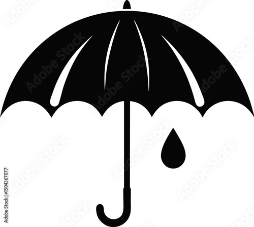Umbrella With Raindrops Silhouette Vector Illustration