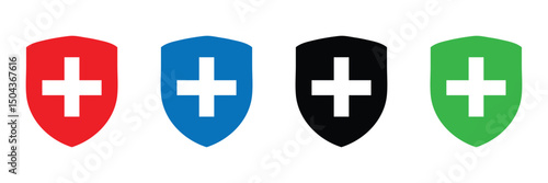 Medical health protection shield cross icons set. Protected shield concept eps 20. Vector Illustration .