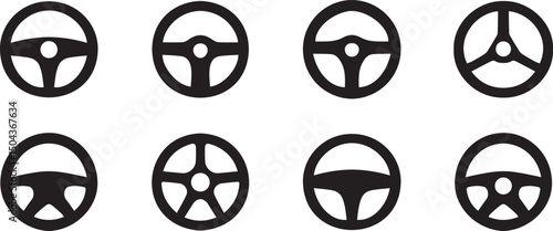  Steering wheel icons – car driving control symbols in silhouette style