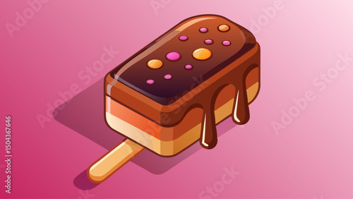 Delicious chocolate covered ice cream bar dripping with glaze, a tempting treat that invites pure indulgence, presented on a light pink gradient backdrop.