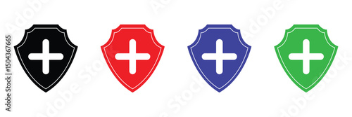 Medical health protection shield cross icons set. Protected shield concept eps 20. Vector Illustration .