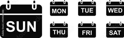 Weekday calendar icons – Monday to Sunday schedule symbols in silhouette style