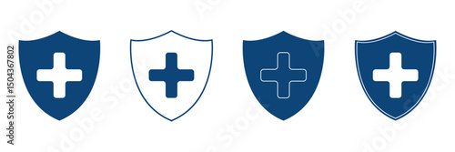Medical health protection shield cross icons set. Protected shield concept eps 20. Vector Illustration .