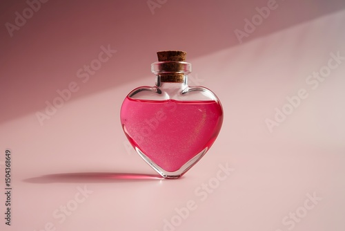 A captivating heart shaped potion bottle filled with a magical pink liquid