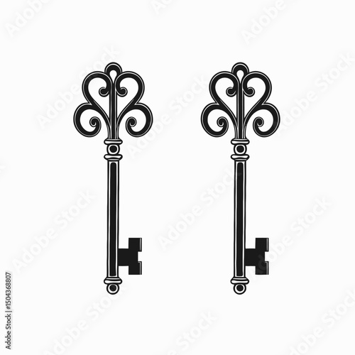 Vintage antique key keys skeleton keys lock unlock security access secret ornate design vector illustration silhouette