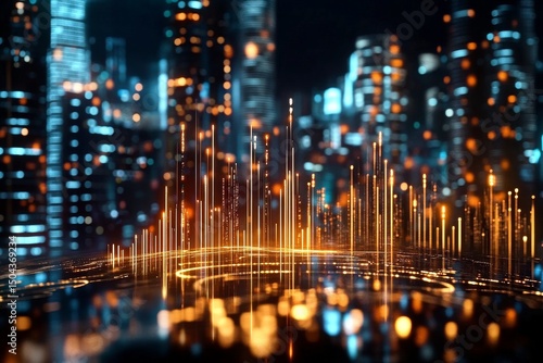 Vibrant Urban Skyline With Glowing Light Patterns at Night
