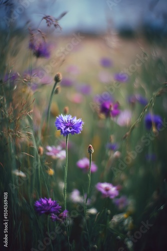 Colorful Wildflowers Bloom in a Tranquil Meadow During Golden Hour in Late Sp...