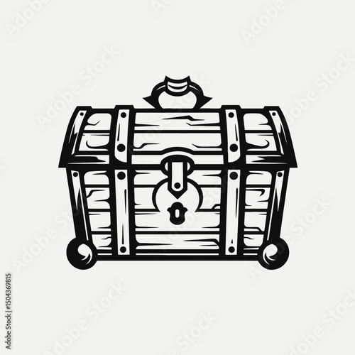 Treasure chest pirate gold box antique wood vintage hidden loot container wealth illustration graphic silhouette