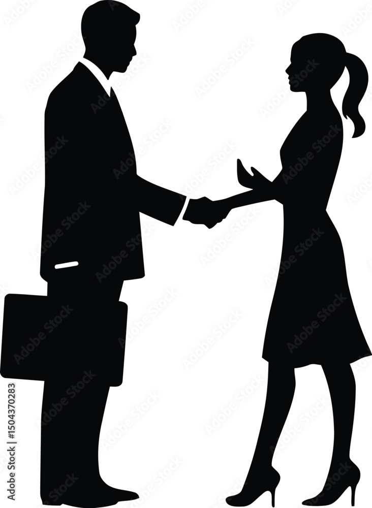 Businessman and Businesswoman Silhouette Handshake Vector Illustration
Businessman and Businesswoman Silhouette Handshake Vector Illustration