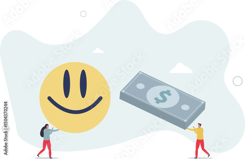 Money can buy happiness, philosophy or life success dilemma, financial goal vs work life balance and enjoy life concept. character life .
