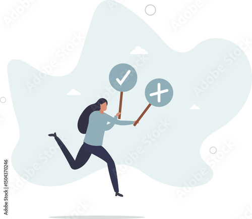 Business decision right or wrong, true or false, correct and incorrect, moral choosing option concept. character life .