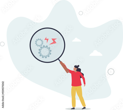 Analyze problem to fix the process, solving business issue for smooth workflow, project management or development concept. character life .
