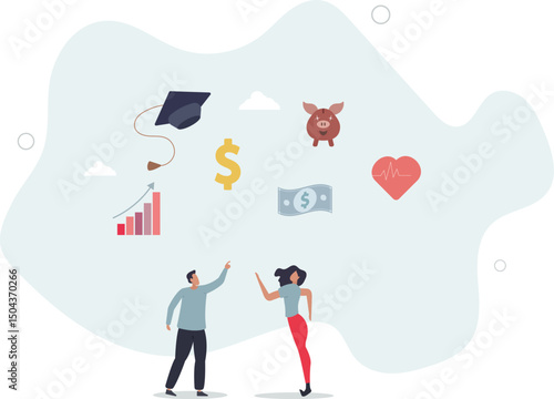 Employee benefits and compensation for staff advantage, reward or bonus payment to motivate employee concept. character life .