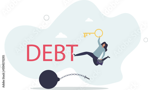 Debt free or freedom for pay off debts, loan or mortgage, solution to solve financial problem, savings or investment to break free. character life .