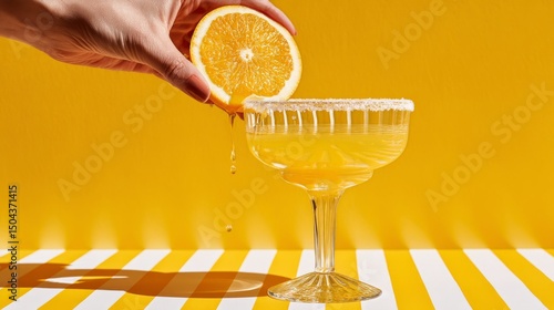 Refreshing Citrus Drink Garnished With a Slice of Orange on a Bright Backdrop