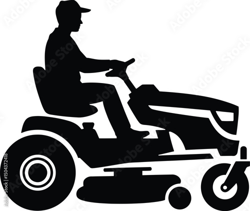 Riding Lawn Mower Silhouette Vector Icon