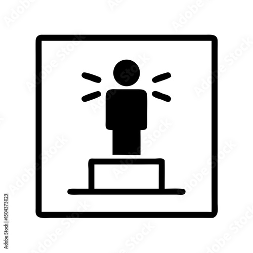 Person on podium with radiant beams icon