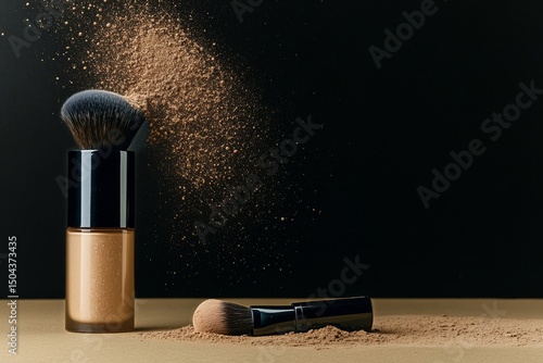 Makeup Application With Loose Powder and Brushes Showcased Against a Dark Bac...