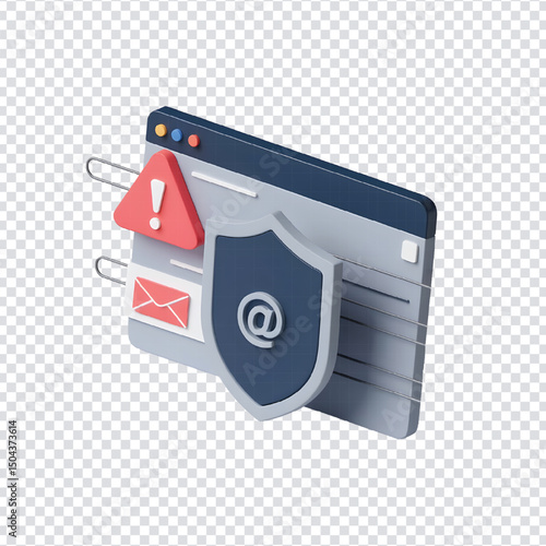 Email Protection Alert – 3D Secure Mail Icon with Warning Symbol
