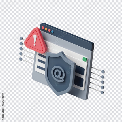 Email Protection Alert – 3D Secure Mail Icon with Warning Symbol