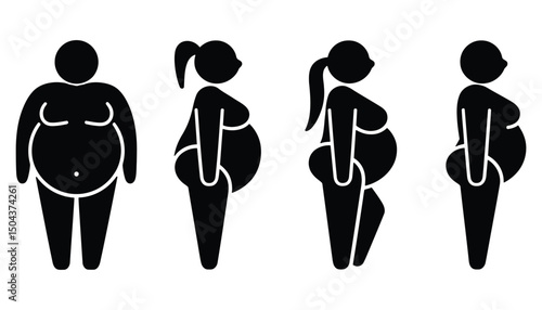 Pregnancy Silhouette Icon Set Woman Body Transformation Vector Illustration.