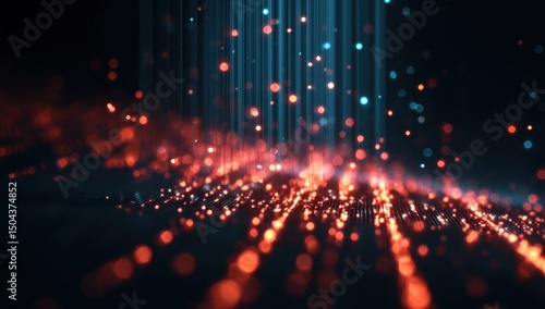 Dynamic data particle backdrop with luminous energy, optimized for tech innovation decks, AI product launches, and cybersecurity branding.