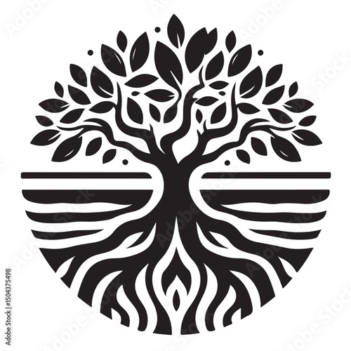 Mangrove and roots vector images. Vintage tree illustration with roots vector images. Logo template.