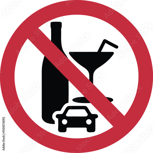 No Drinking and Driving Icon Vector. Alcohol Prohibited Sign with Car and Bottle Symbol.