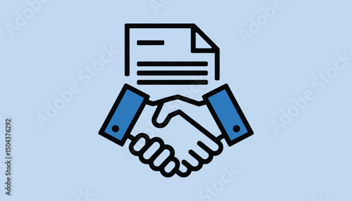 Business Agreement Icon with Handshake and Contract Document Vector