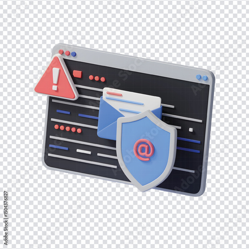 Email Protection Alert – 3D Secure Mail Icon with Warning Symbol