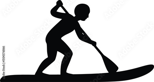 Paddleboard Silhouette Vector. Stand Up Paddleboarding Icon, Watersport Clipart.