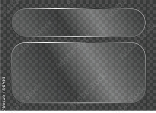 Glossy, polished rectangular glass panels with realistic lighting effects and rounded edges, insulated on a transparent backing. Suitable for screens, showcases, and signage.