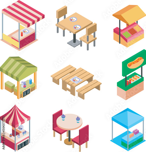 Food Court Isometric Icons