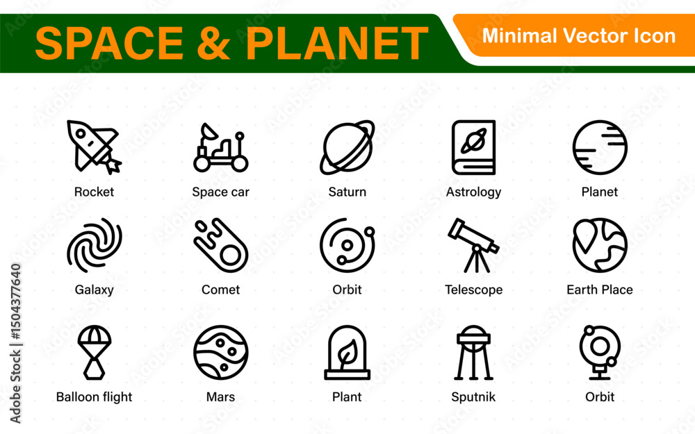 Modern Space and Planet Icons – Clean Outline, Line Art, and Vector Illustrations for Astronomy, Space Exploration, Planets, and Solar System Designs Modern Space and Planet Icons – Clean Outline, Line Art, and Vector Illustrations for Astronomy, Space Exploration, Planets, and Solar System Designs