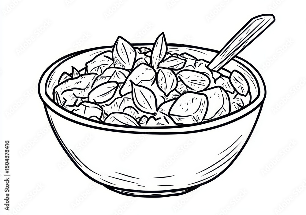 Zuppa cremosa in ciotola, illustrazione in bianco e nero Zuppa cremosa in ciotola, illustrazione in bianco e nero