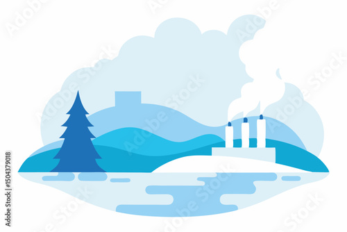 crisp winter morning by a frozen lake  smoke risin
