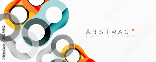Modern design features overlapping circles. Bright colors create dynamic visual effect. Clean white background enhances shapes.