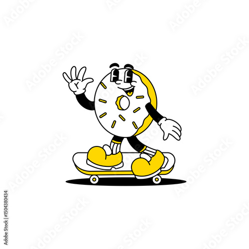 Donut mascot cute retro cartoon vector hand drawn