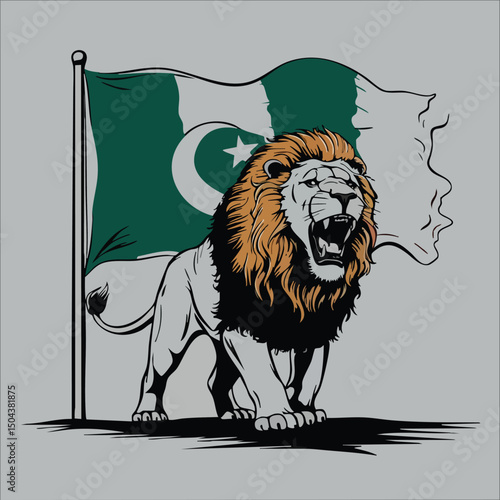Pakistani Flag with Lion