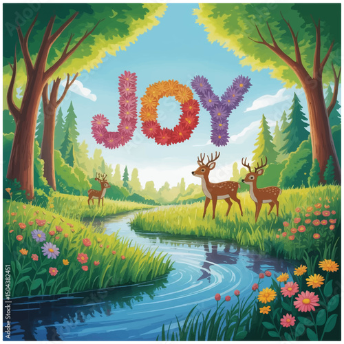 natural scenery photo image tree sky flowerriver deer.eps