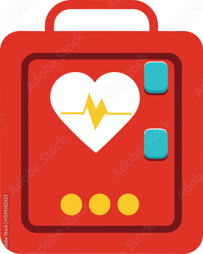 Vector art of Red defibrillator with heart rate monitor isolated on white background
